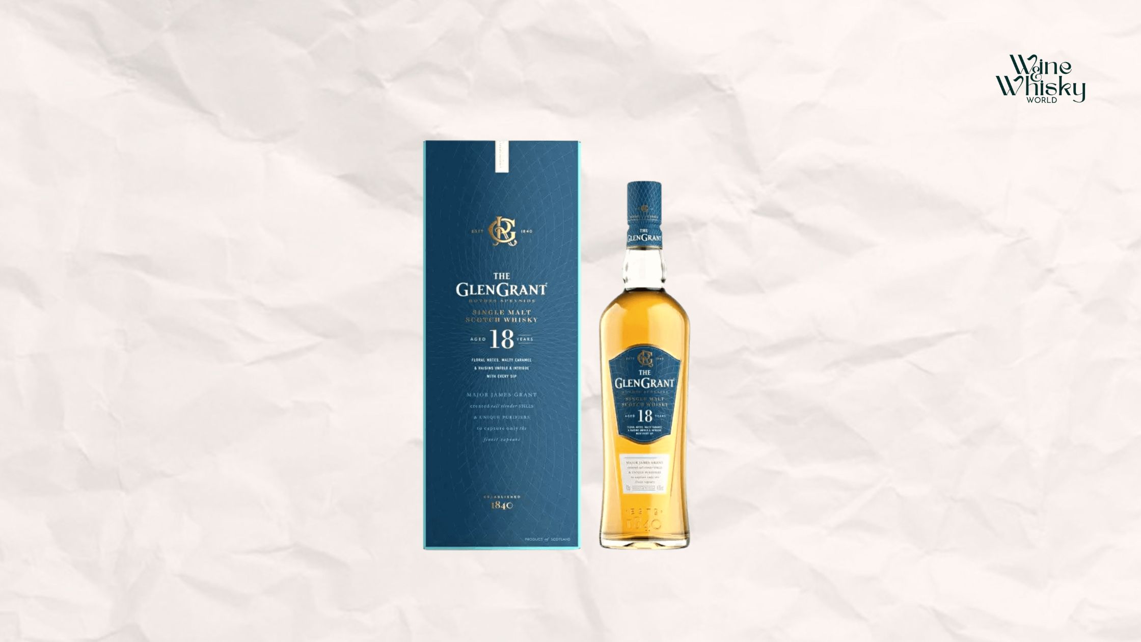 Glengrant whisky bottle and winewhiskyworld logo